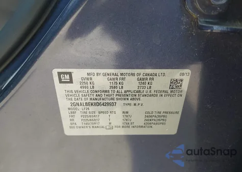 2013 Chevrolet Equinox Ls z USA, uszkodzony, nr VIN 2GNALBEK8D6428937